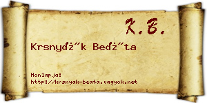 Krsnyák Beáta névjegykártya